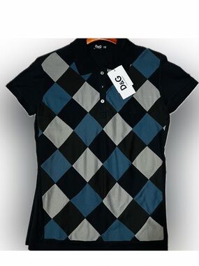 Dolce & Gabbana Black Polo with Blue and Gray Argyle